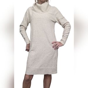 Banana Republic Cream SOFT Cotton Turtleneck Neutral Sweater Dress Size S